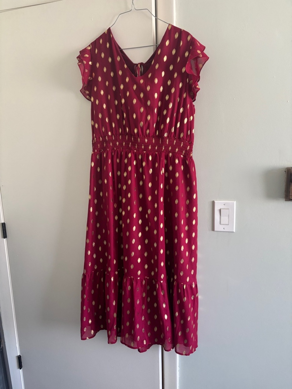 Grace Karin Red with Gold Polka Dot Midi Dress